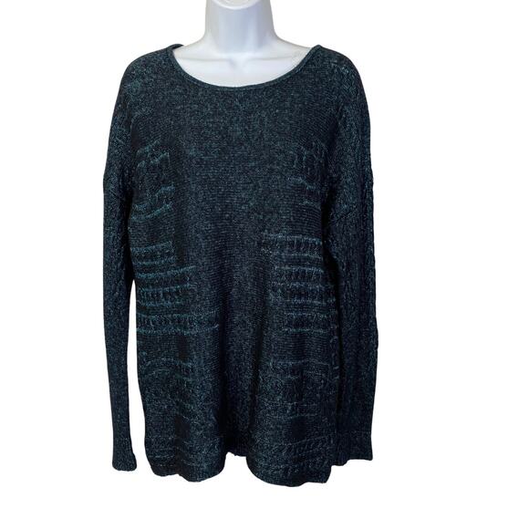 Lafayette 148 Dark Teal Heathered 100% Wool Knit Sweater Long Sleeve Sz M - Picture 1 of 10